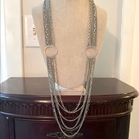Jewelry - Vintage long multi strands graduated Silver Chain Necklace